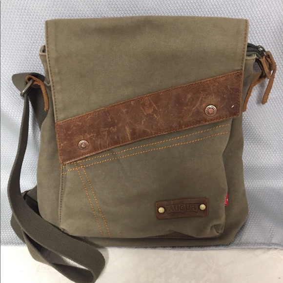 Auger Handbags - Auger Canvas Crossbody Messenger Bag w/Leather